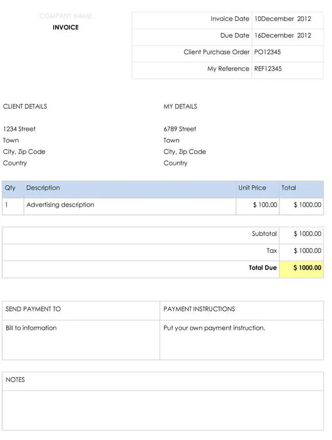 Free Invoice Template for Word 01