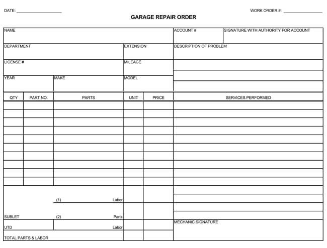 Auto Mechanic Labor Chart