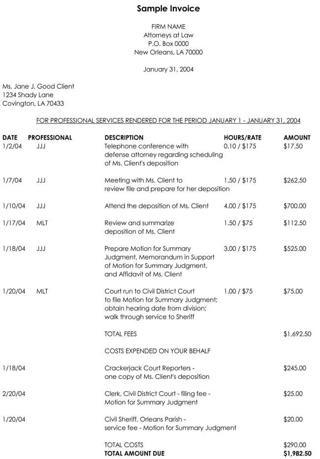Hourly Service Invoice Template for Microsoft Word 03