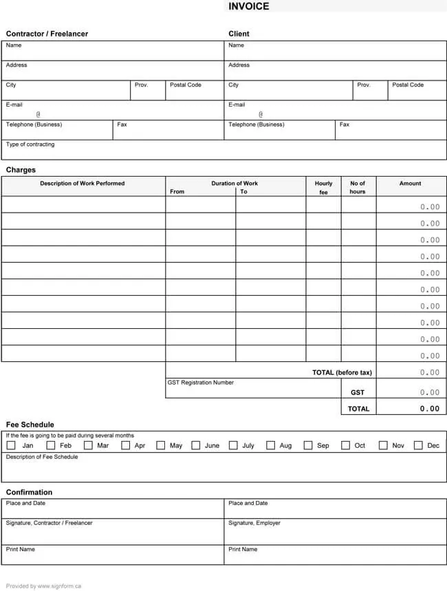 Hourly Service Invoice Template for Microsoft Word 04