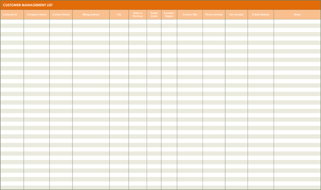 Customer List Template for Excel 01