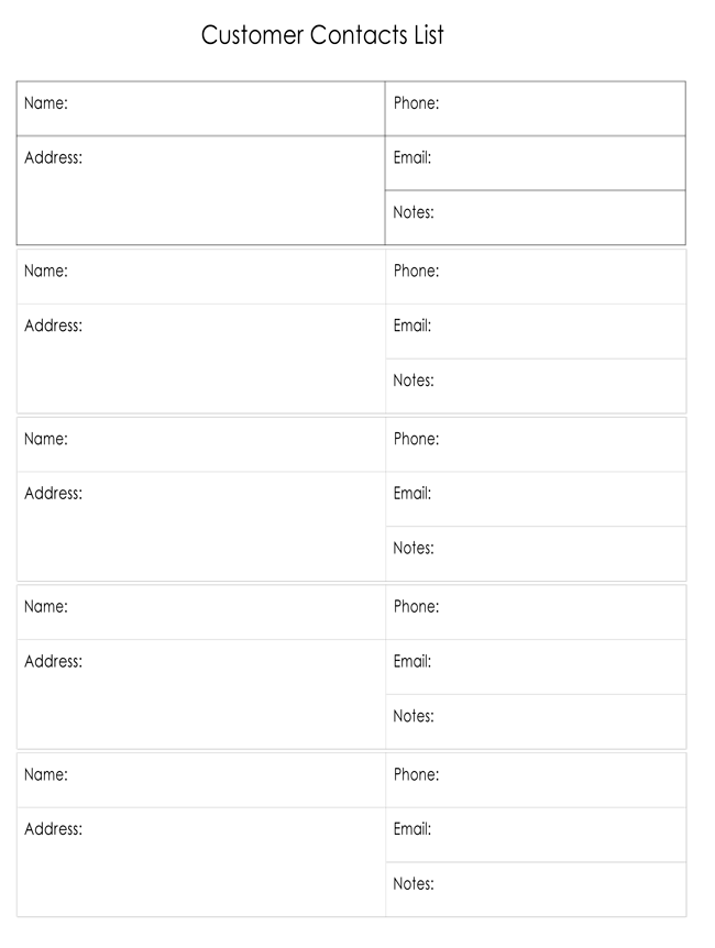 Customer Contact List Template for Word 01