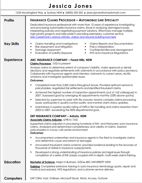 resume examples for insurance professionals