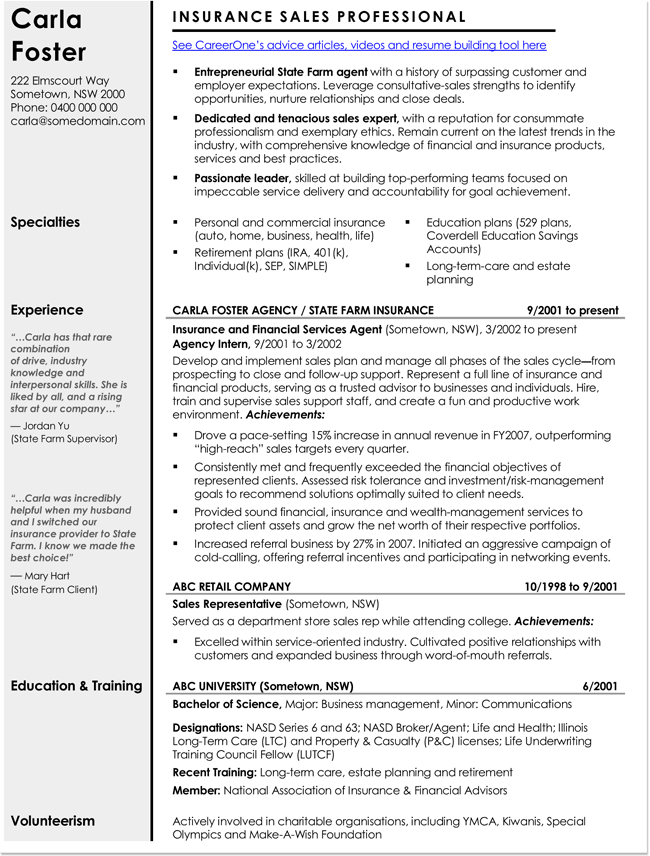free printable 5 samples of insurance resume templates and formats