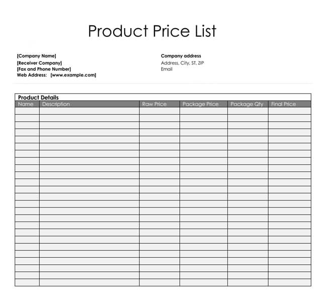 25 Free Price List Templates Price Sheet Templates Word Excel