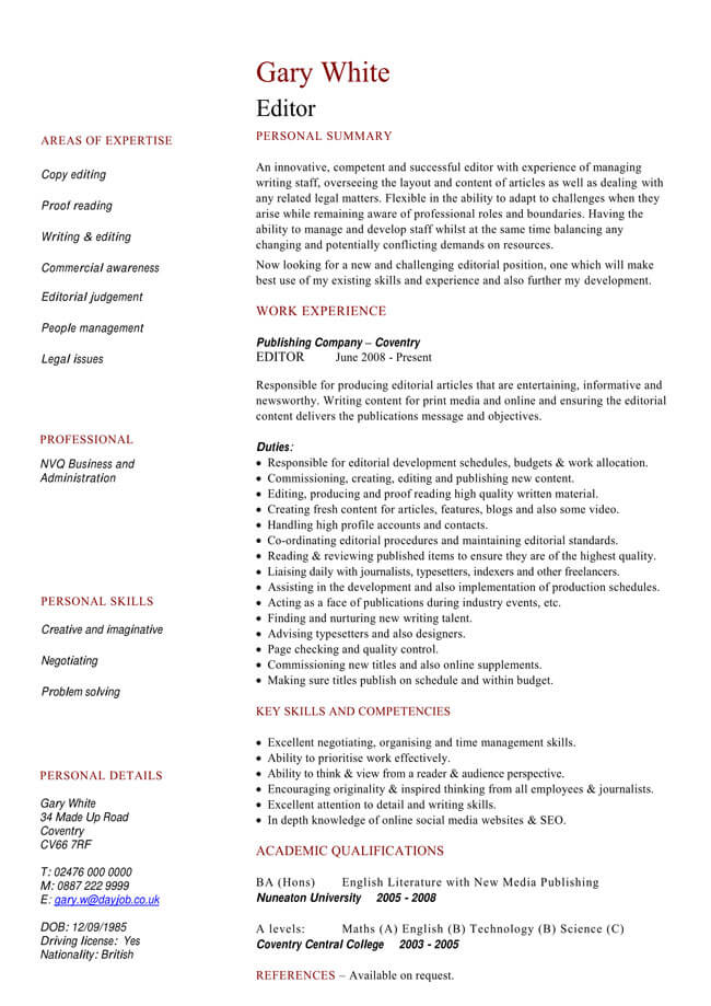 resume examples for editor and content creator