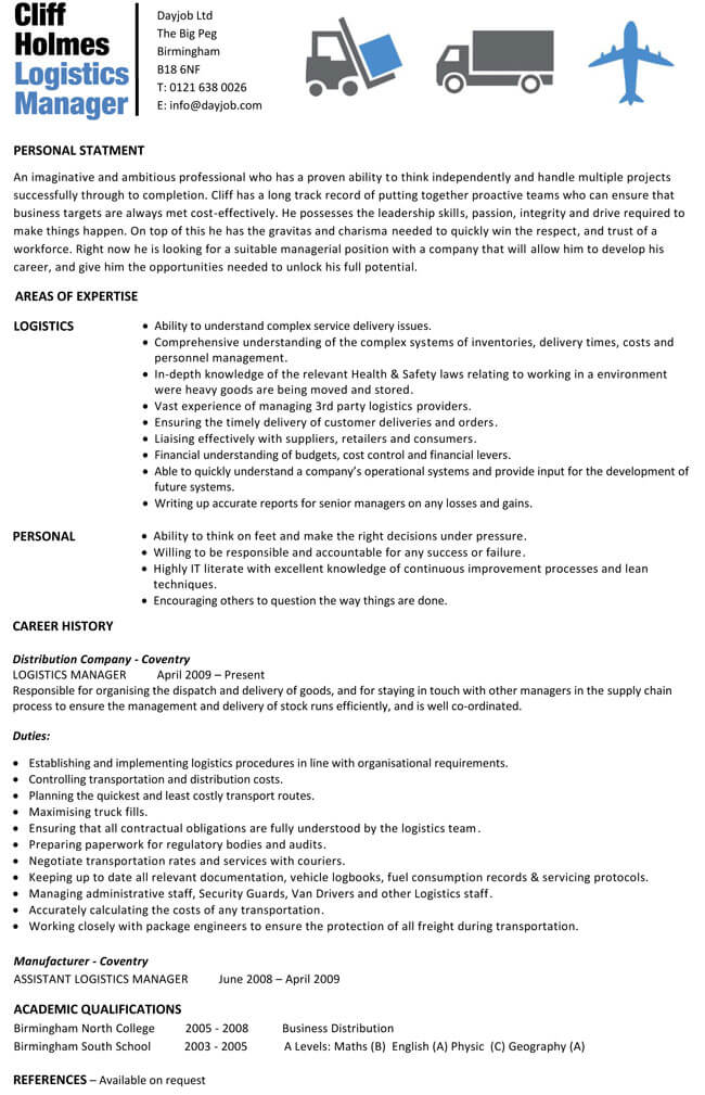 resume examples logistics manager