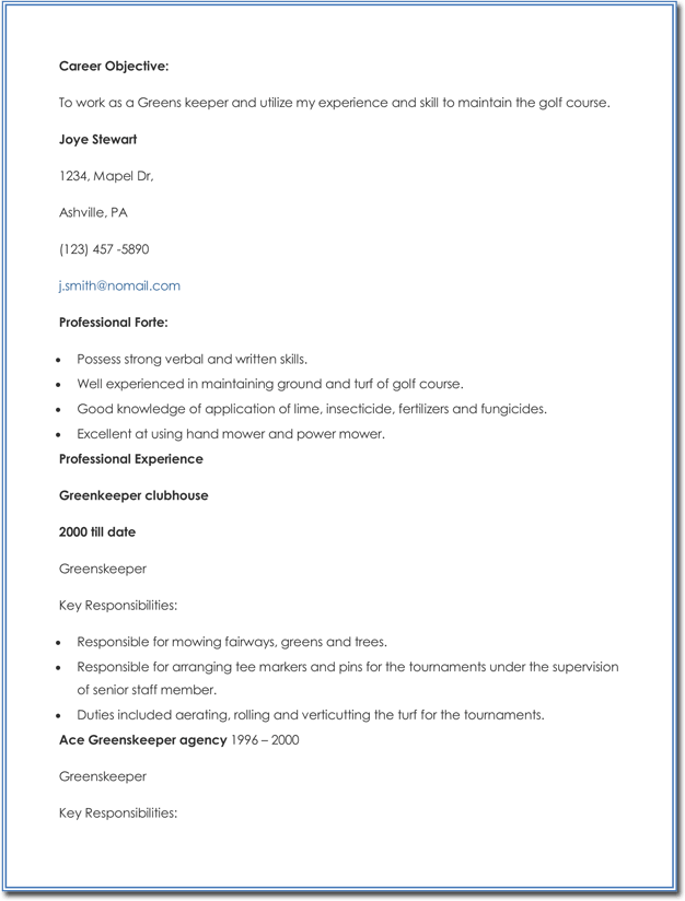 best resume format for agriculture graduate