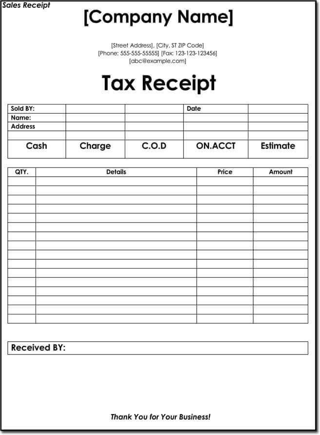 Free Tax Receipt Template 01