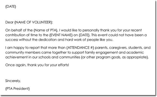 Volunteer Thank You Letter Format