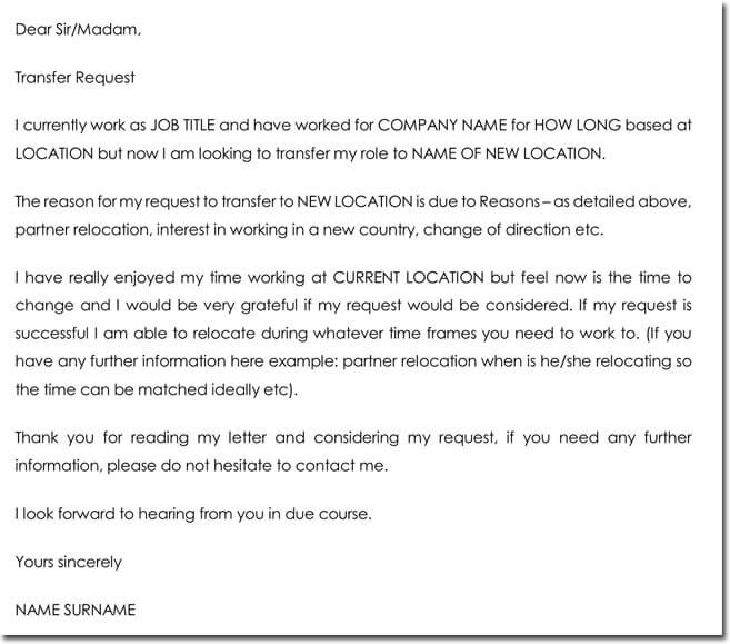 department transfer request letter sample