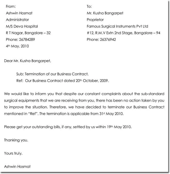 Sample Letter For Termination Of Services from www.doctemplates.net