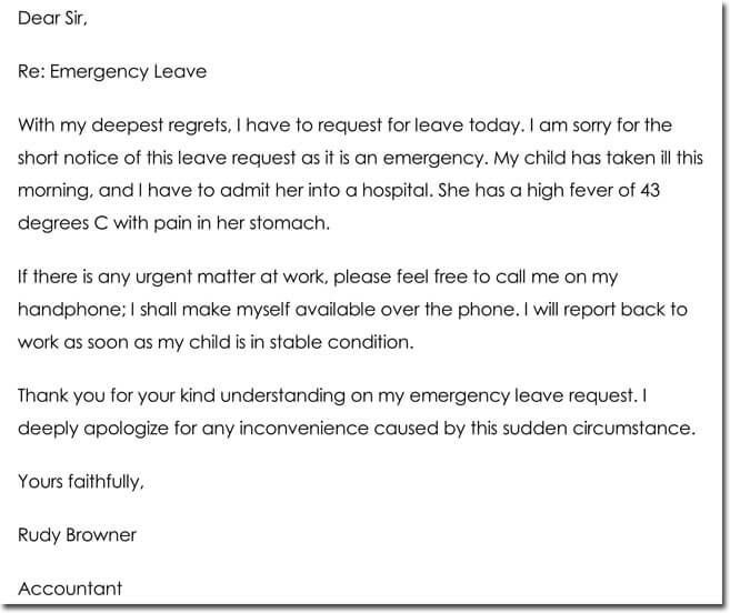 Sample Sick Leave Letter To Employer