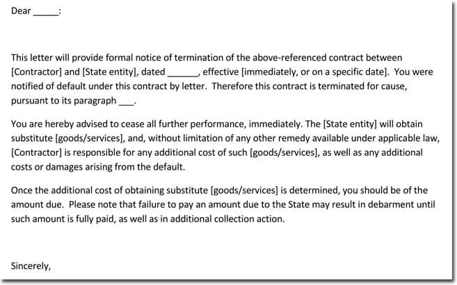 Supplier or Vendor Termination Letter Samples