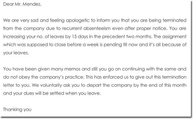 Sample Termination Letter for Absenteeism