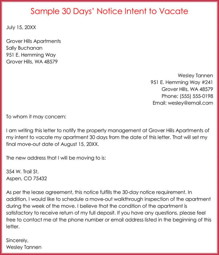 30 Days Notice Letter To Landlord Template from www.doctemplates.net