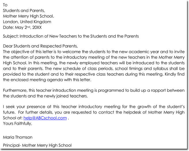 Letter Of Introduction Teacher Template from www.doctemplates.net