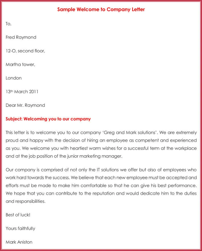 Employment Welcome Letter Sample from www.doctemplates.net