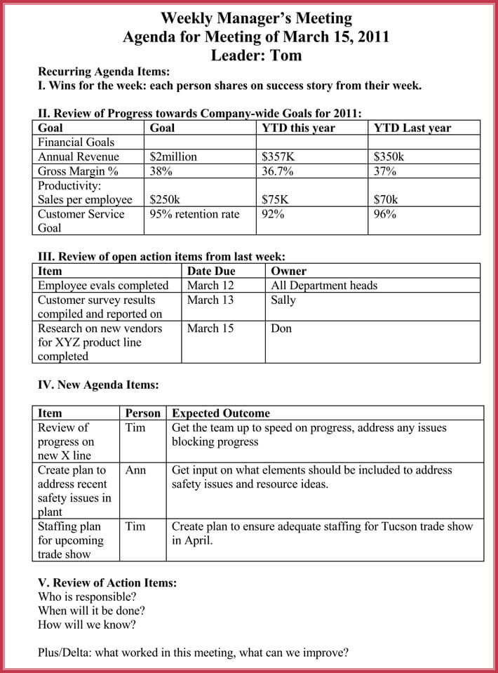Weekly Meeting Agenda Template - 9+ Samples, Formats in ...