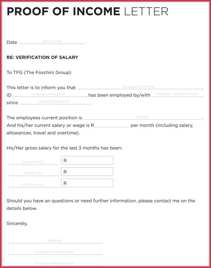 Proof Of Loss Of Income Letter Template