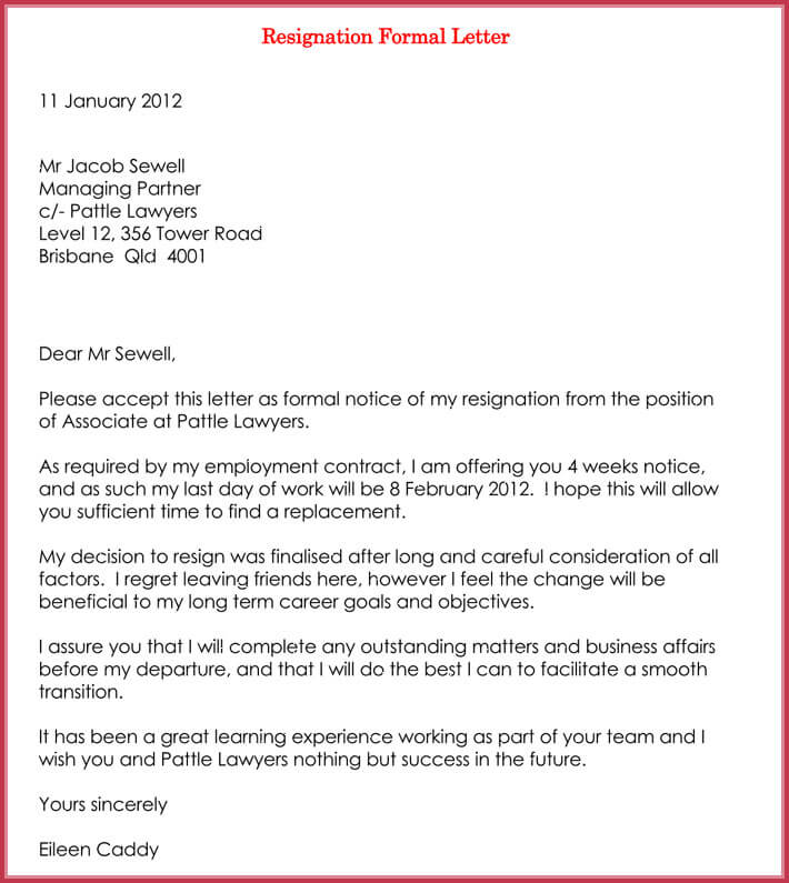 Nurse Resignation Letter Example from www.doctemplates.net
