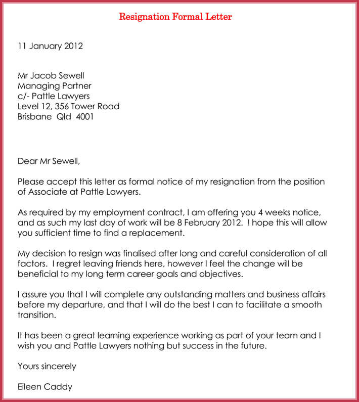 Official Resignation Letter Sample