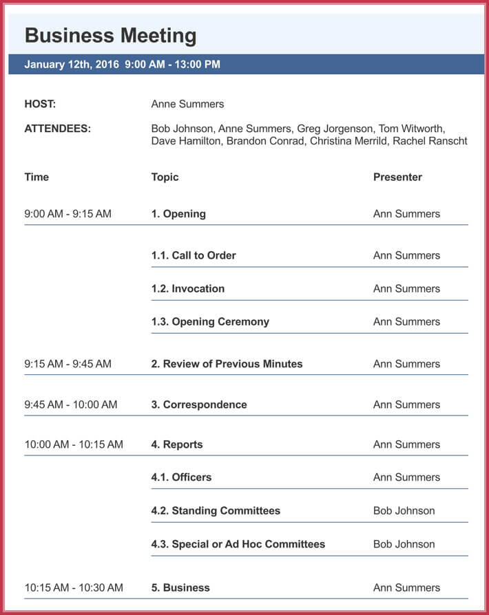 Simple Meeting Agenda Template