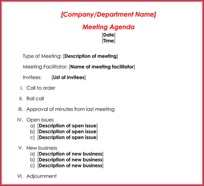 Formal Meeting Agenda Template 12+ Best Samples for Word & PDF