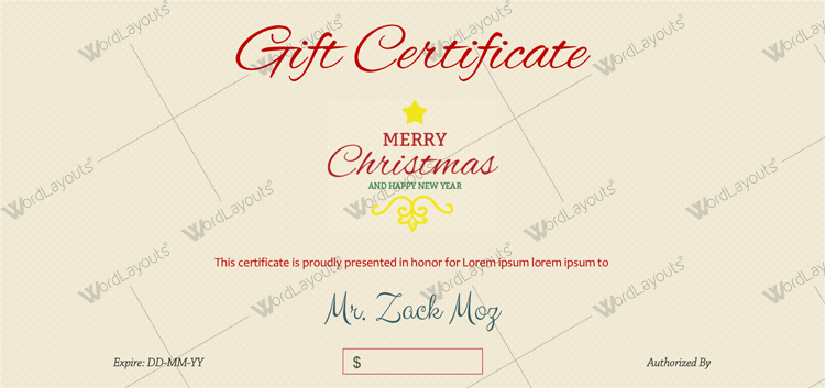 New Year Gift Certificate