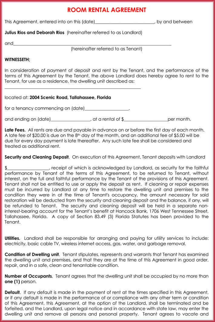 Free Roommate Agreement Template from www.doctemplates.net