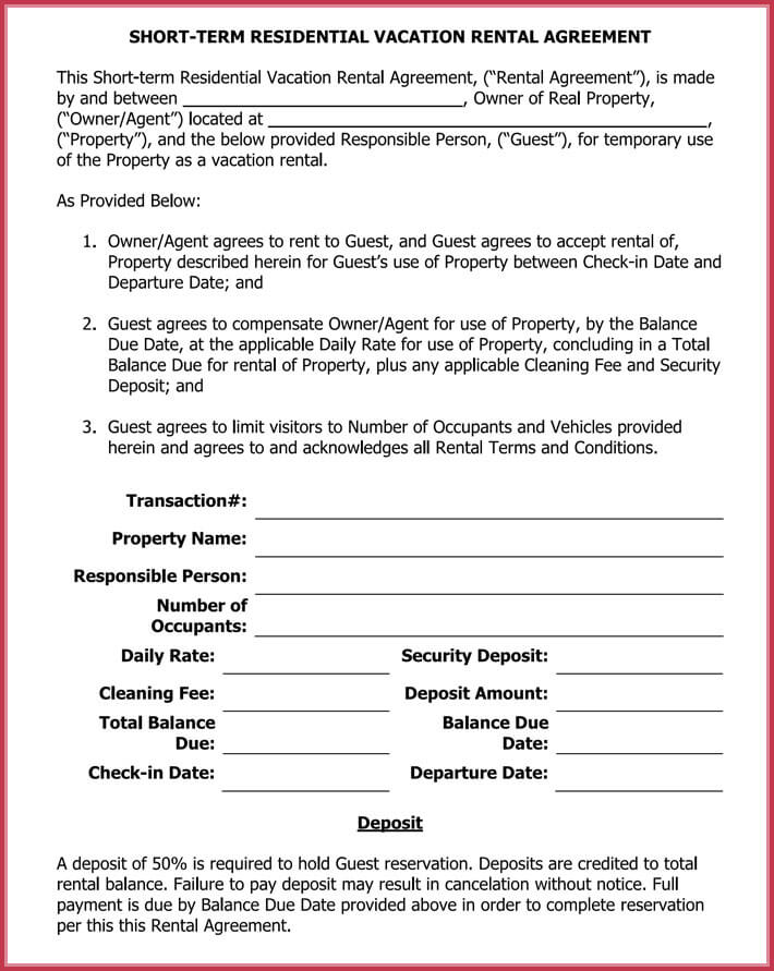 Rental Agreement Template Short Term