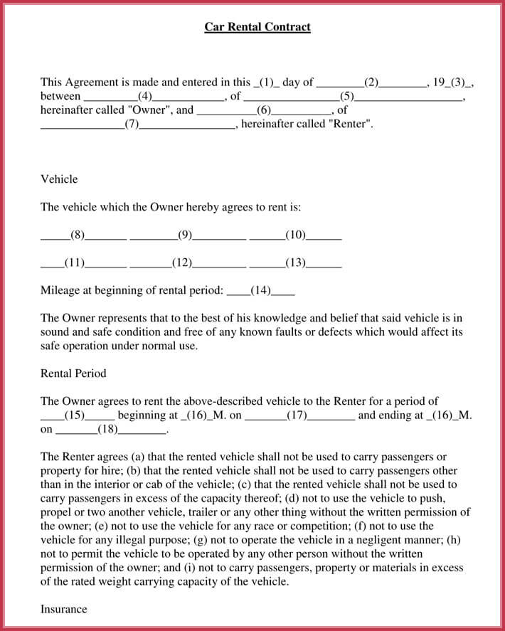 Example Of Car Rental Agreement