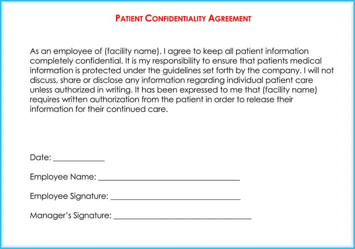 Free Medical Patient Confidentiality Agreement Templates Forms