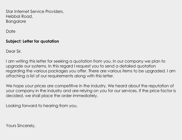 Business Quotation Letter How To Write Sample Letters Examples