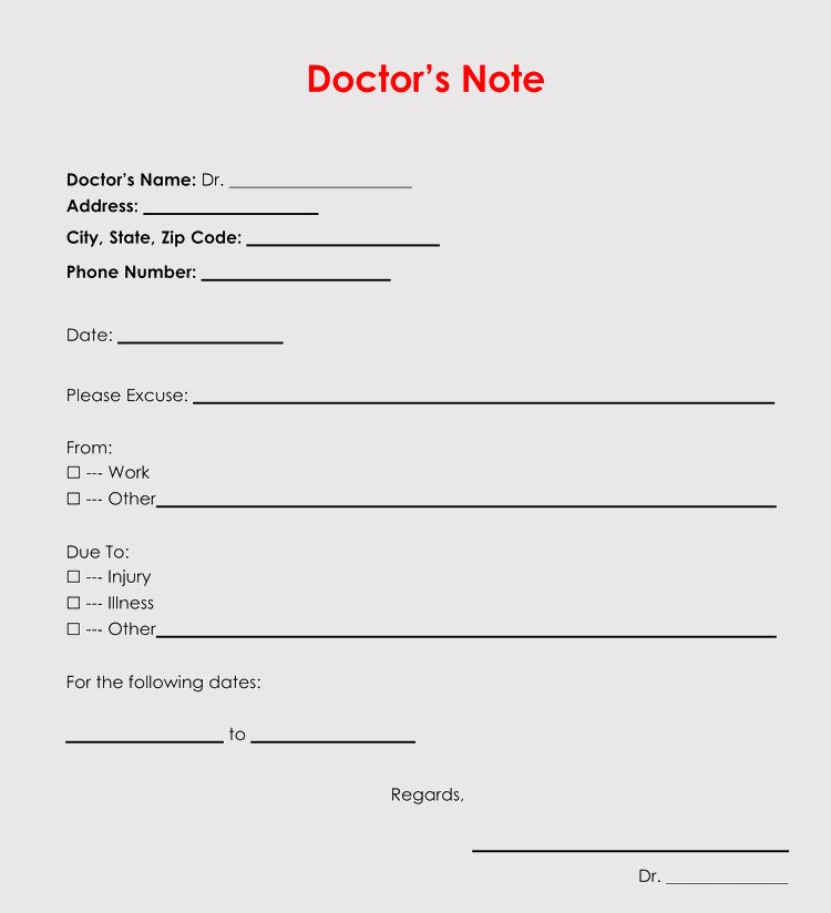 36 Free FillinBlank Doctors Note Templates (For Work & School)