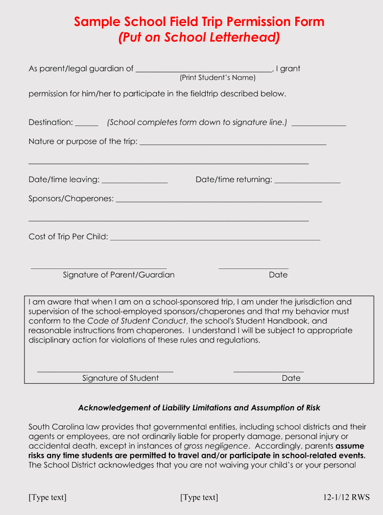 nyc doe field trip consent form