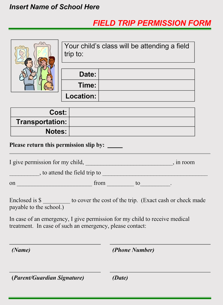 field trip permission form template