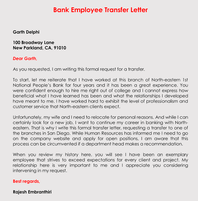 Correct Format to Write a Transfer Request Letter (With Correct Format to Write a Transfer Request Letter (With