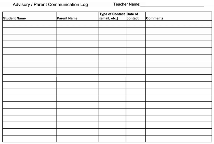 Parent Communication Contact Log Format
