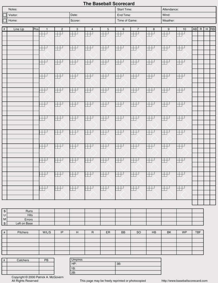 12 Free Printable Baseball Scorecards / Scoresheets (PDF)