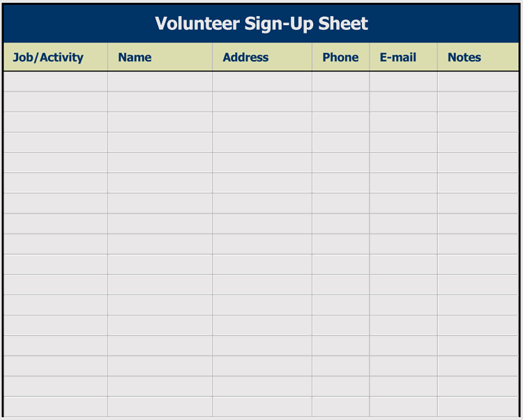 Volunteer Sign-Up Sheet Template 01