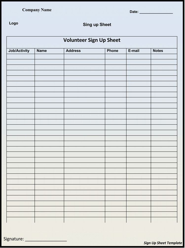 45+ Sign-up / Sign-in Sheet Templates (For Excel & Word)