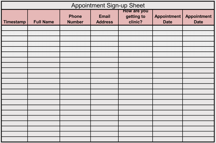 Appointment Sign-Up Sheet Template 01