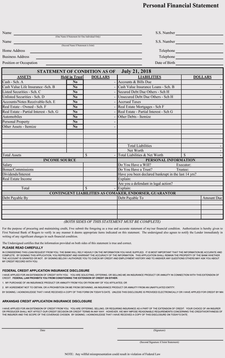 Personal Financial Statement Template 04