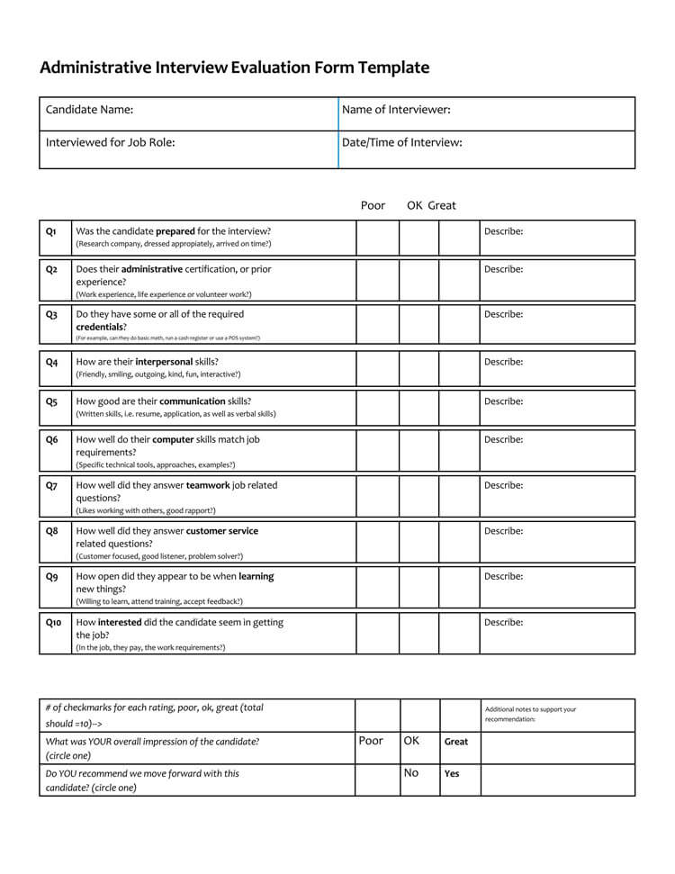 Administrative Interview Evaluation Form Template
