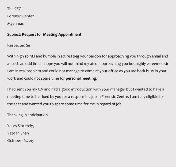 Business Meeting Appointment Letter Sample
