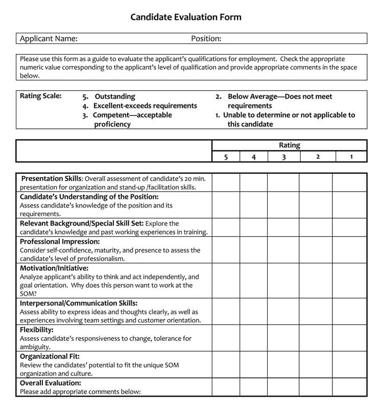 Candidate Evaluation Form Sample