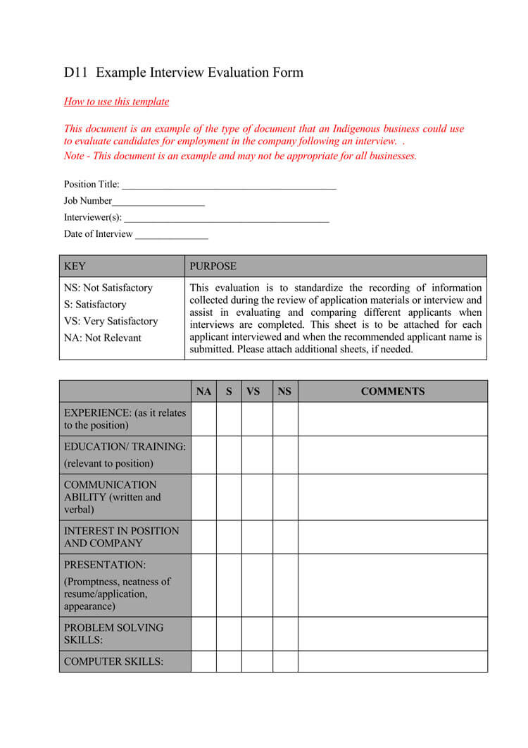 Example Interview Evaluation Form