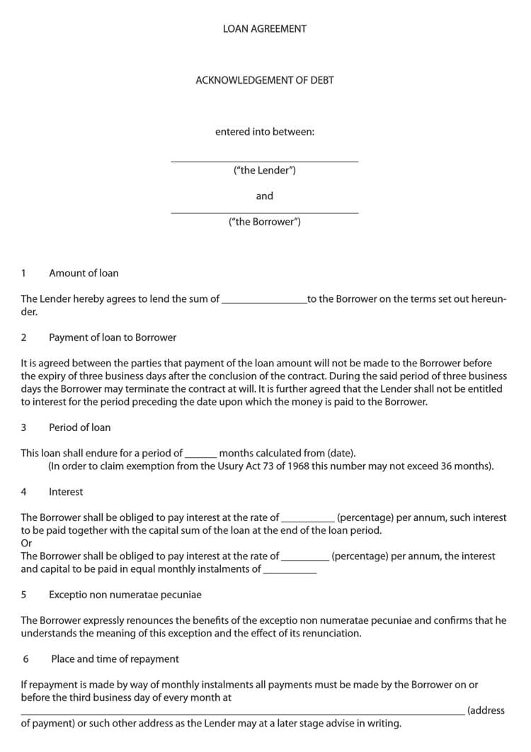 Free Personal Loan Agreement Templates (Word  PDF) With Regard To debt agreement templates