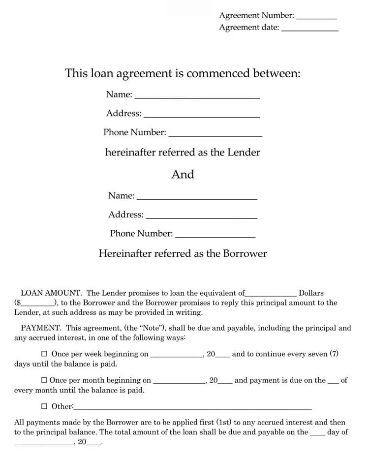 Free Personal Loan Agreement Templates Word Pdf